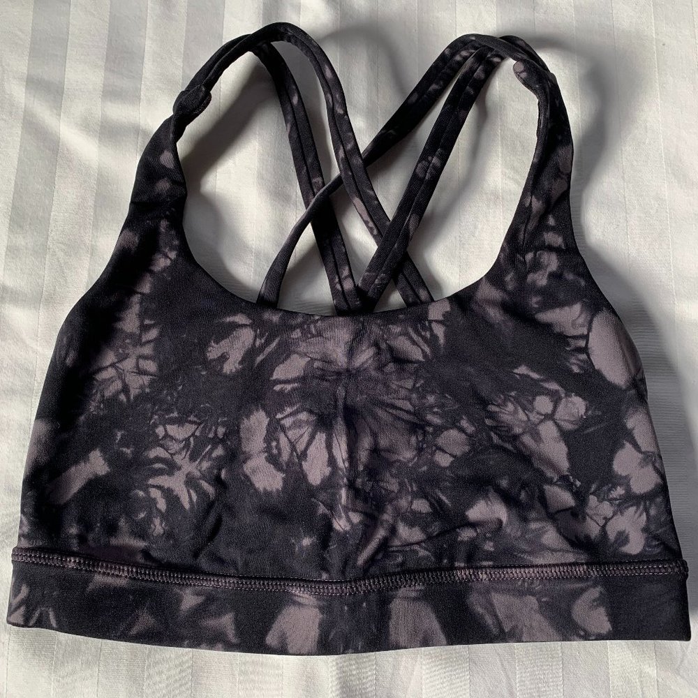 Lululemon Energy Bra Size 2 Black/Grey Shibori Dye
